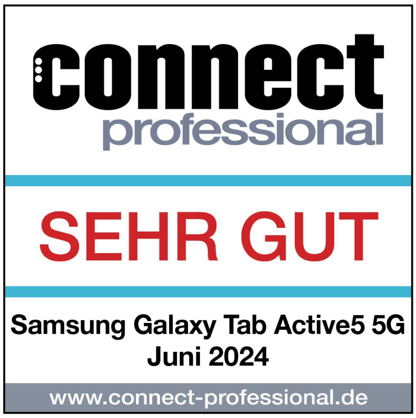 Ocjena 'Vrlo dobro' za Samsung Galaxy Tab Active5 5G, lipanj 2024., od strane Connect Professional.
