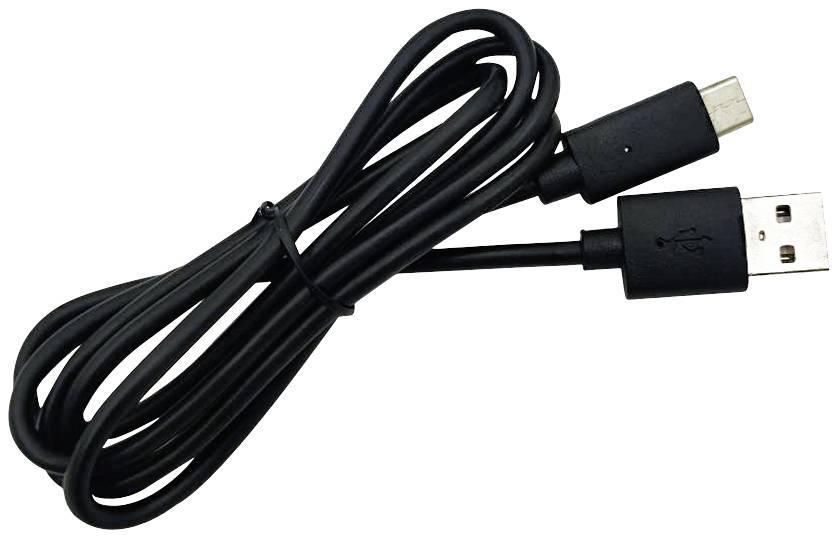 Crni USB kabel s USB-A utikačem na jednoj i Micro-USB utikačem na drugoj strani, smotан.