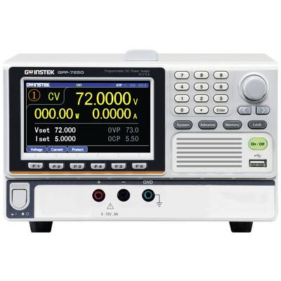 Digitalni laboratorijski uređaj za napajanje prikazuje 'CV 72.0000 V' i '0.0000 A'. Tipke i priključci su vidljivi.