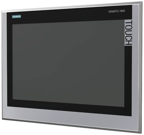Siemensov SIMATIC HMI dodirni panel, uglavnom korišten za industrijske upravljačke aplikacije, zaslon u mirovanju.