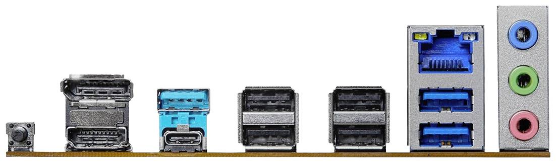 Stražnja strana računalnog matičnog modula prikazuje različite priključke: HDMI, USB, Ethernet i Audio.