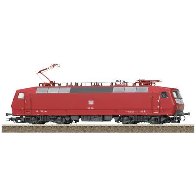 Crveni električni modelski vlak Deutsche Bahn-a na tračnicama, pogled sa strane.