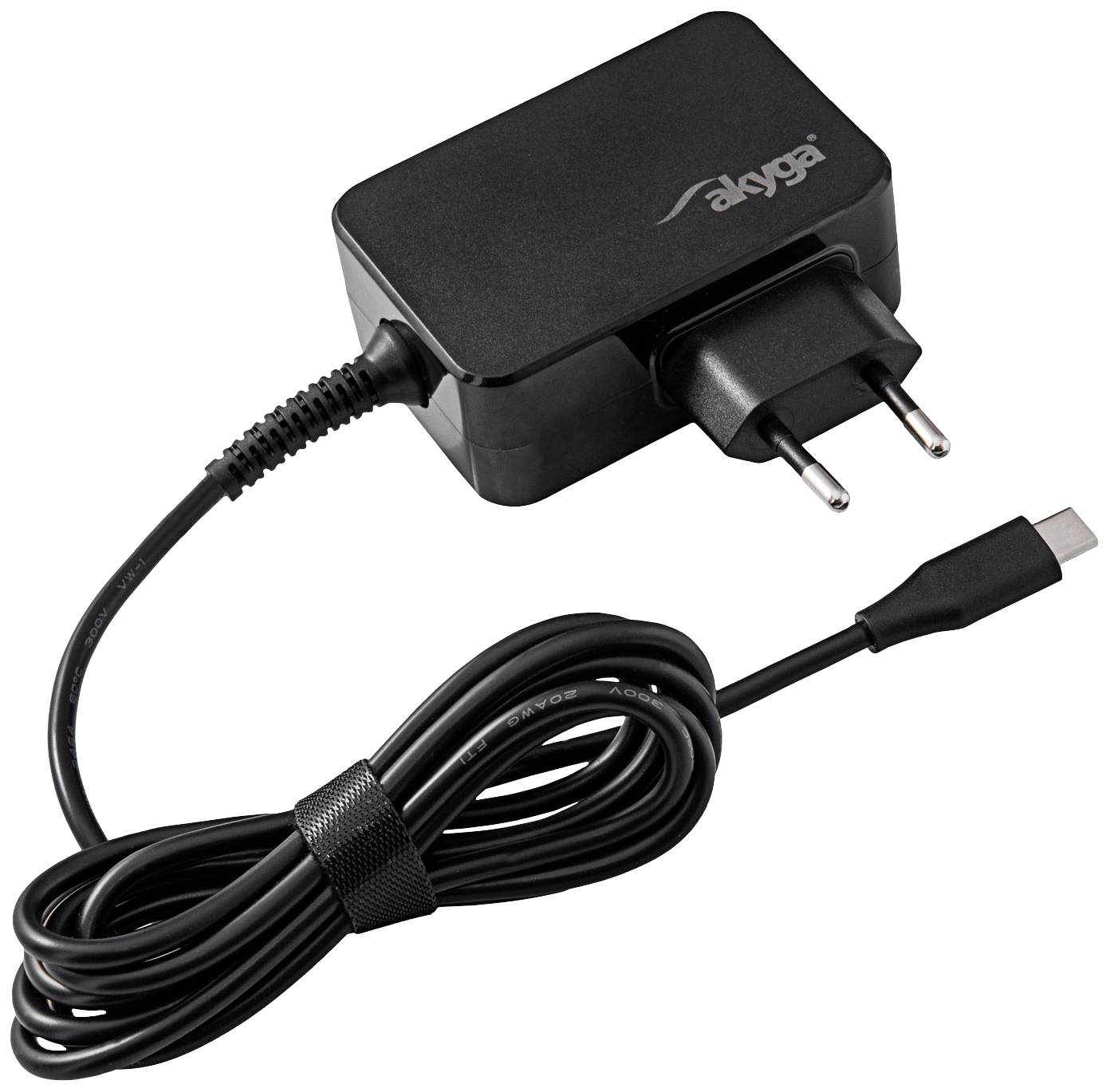 Crni punjač s europskim utikačem i odvojivim USB-C kabelom, pogodan za elektroničke uređaje.