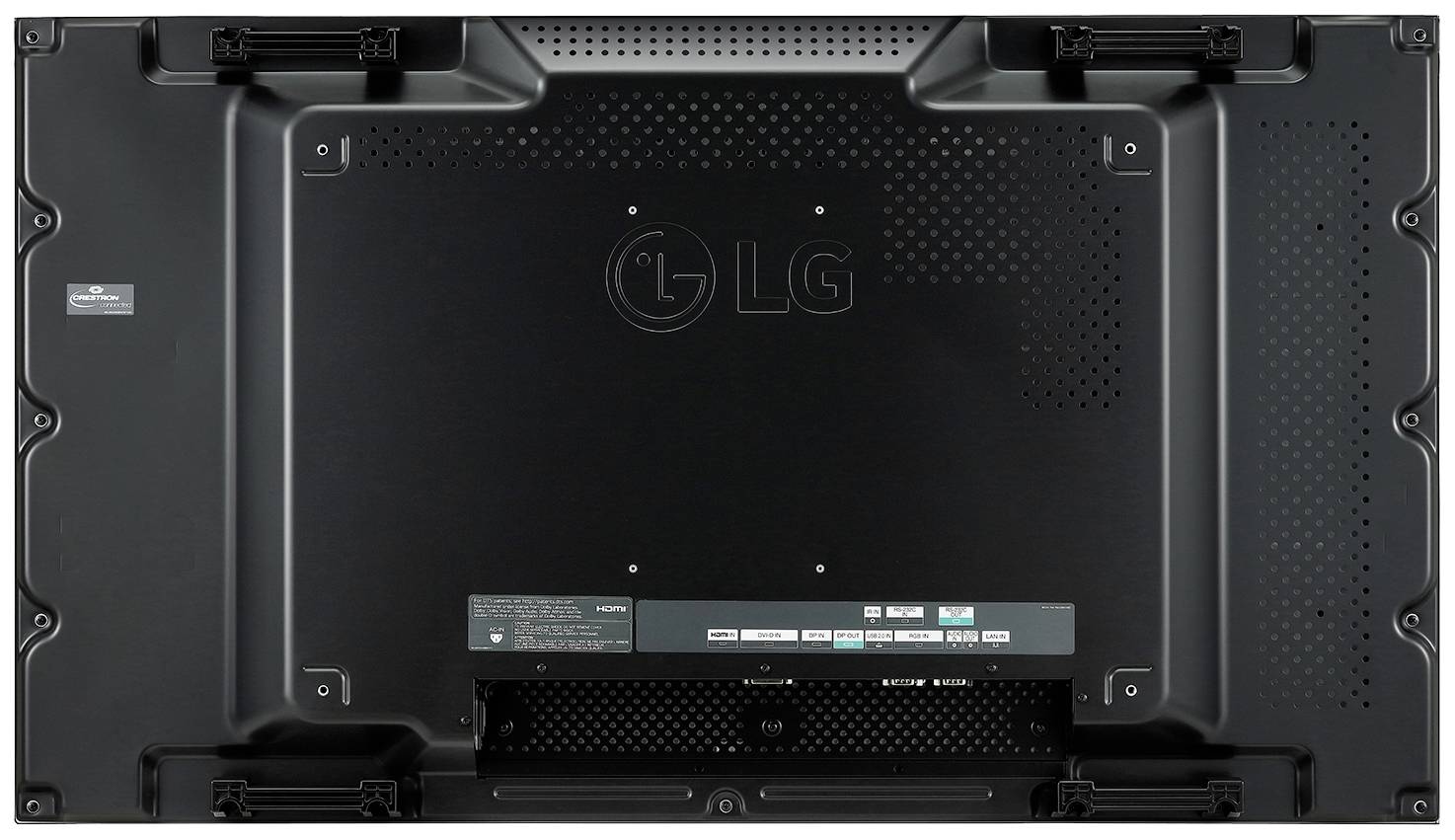 Stražnja strana LG televizora s priključcima i ventilacijskim otvorima. Naljepnica modela i logotip marke vidljivi.