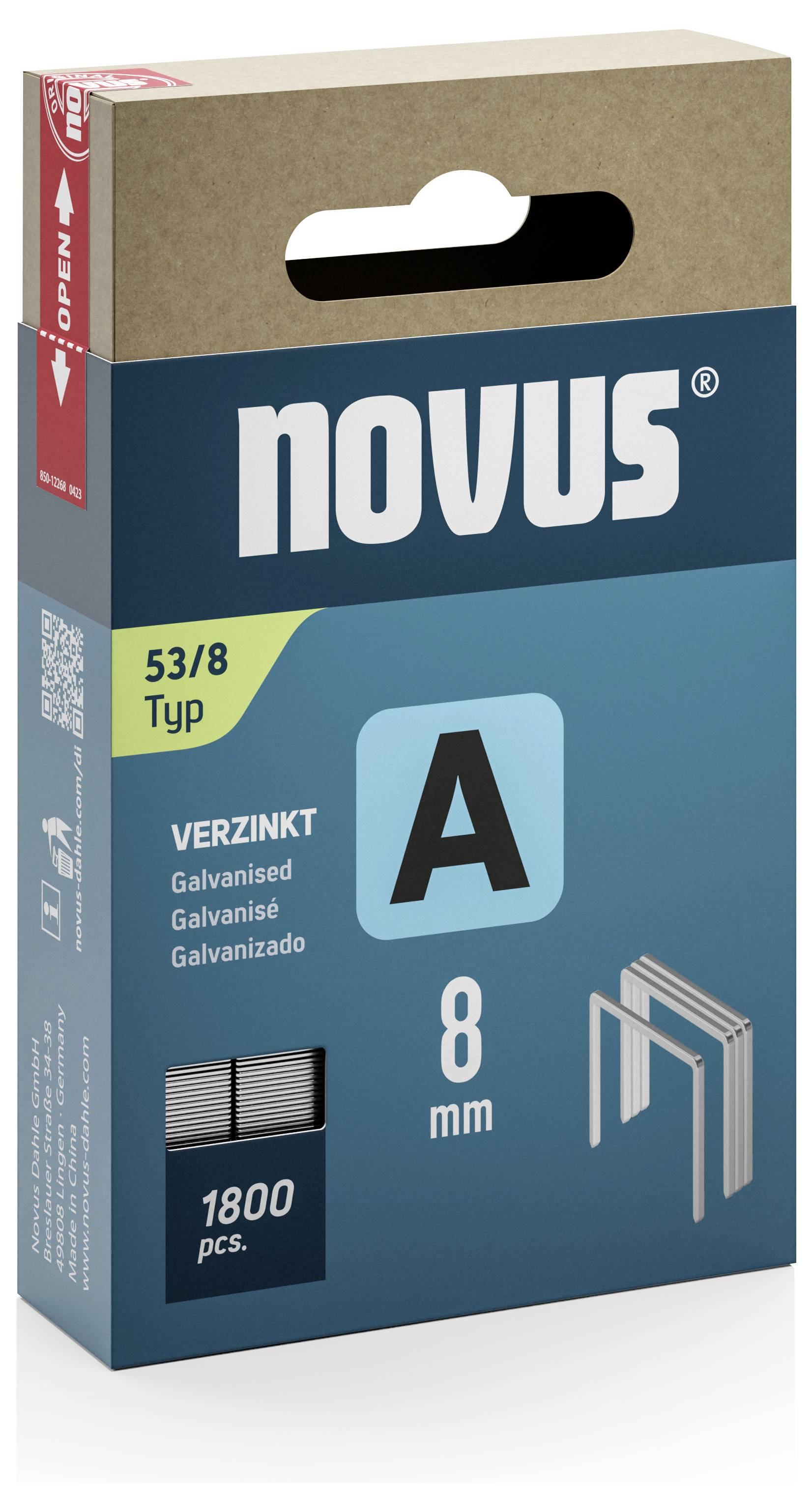 Paket Novus spajalica, tip 53/8, pocinčane, 8 mm, sadržava 1800 komada.