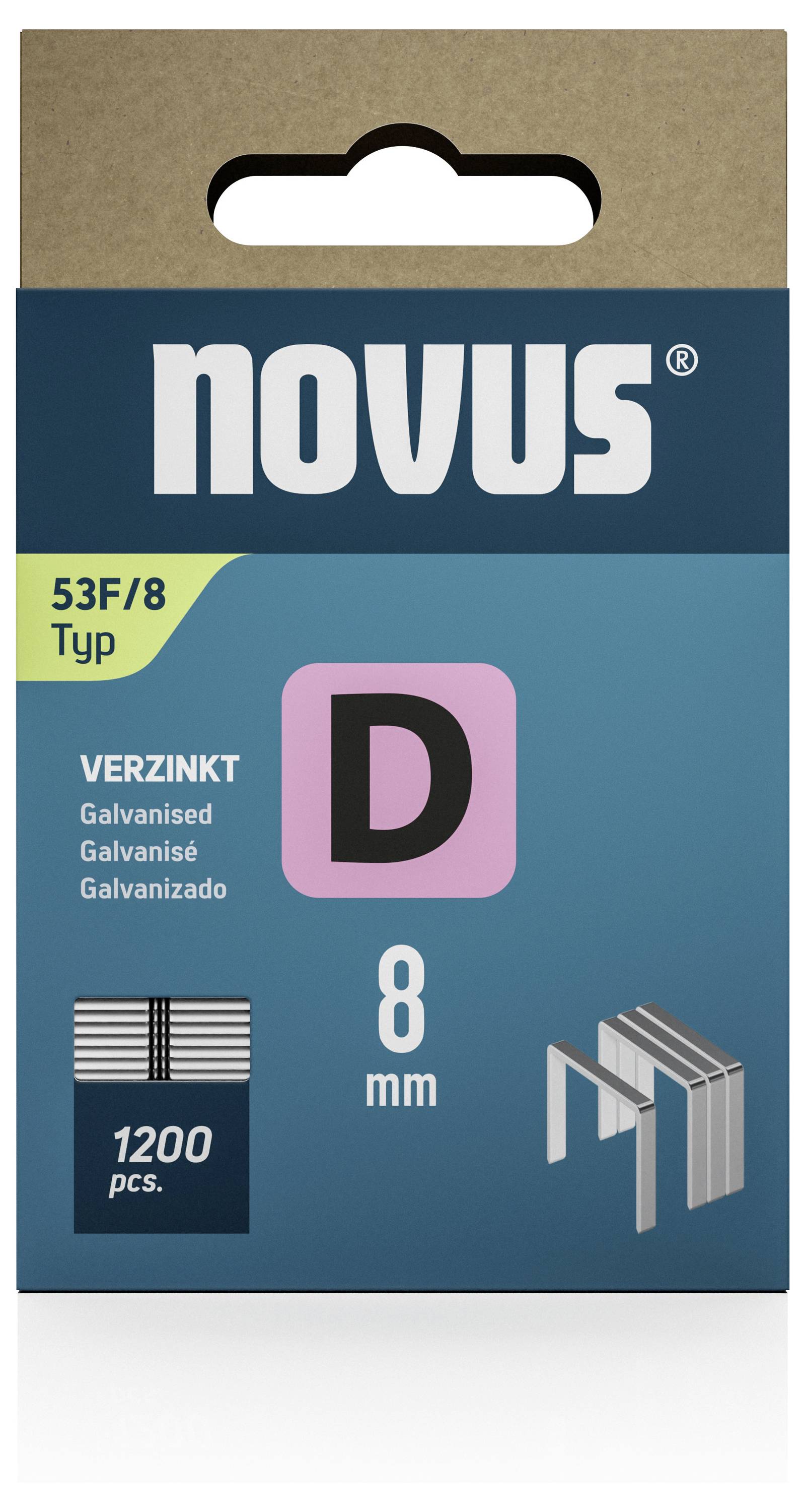 Paket od 1200 pocinčanih spajalica, tip 53F/8, marke Novus.