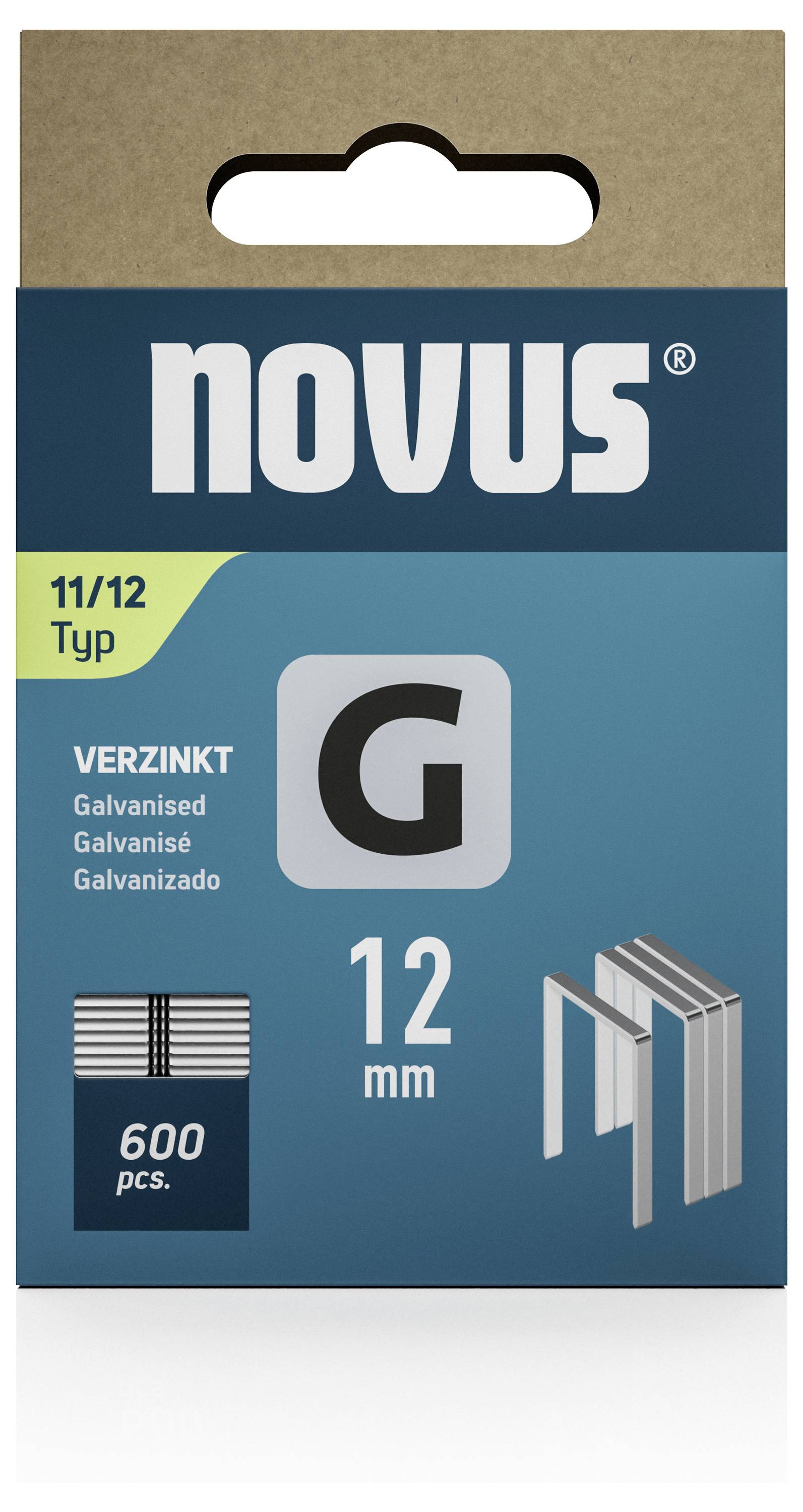 Pakiranje Novus spajalica tipa G, pocinčanih, veličine 12 mm, sadrži 600 komada.