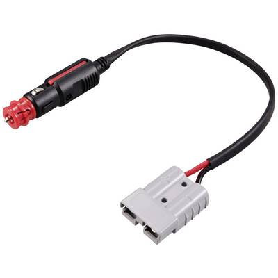 Mrežni kabel s crvenim automobilskim utikačem na jednoj strani i sivim priključkom na drugoj strani.