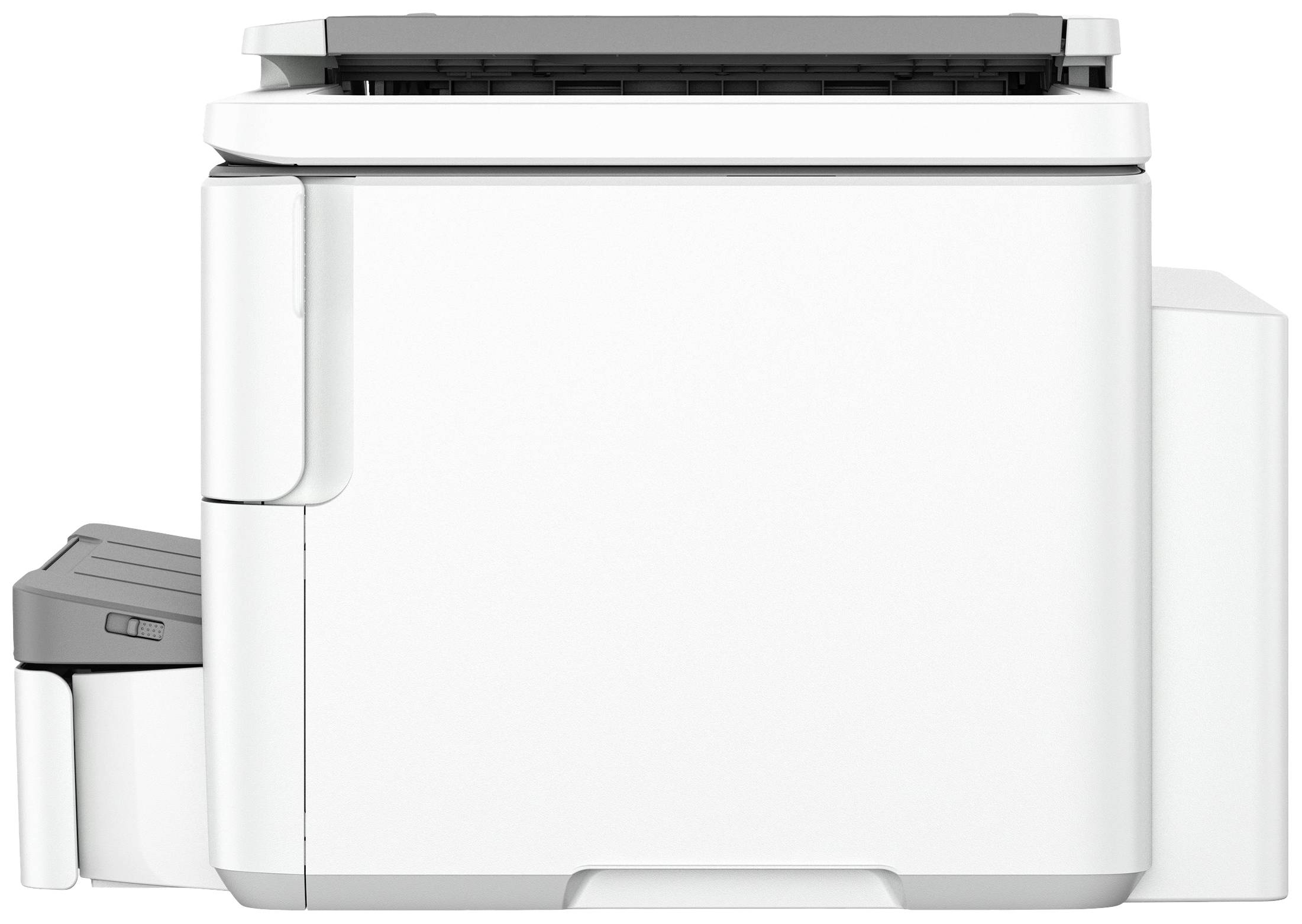 Bijeli višenamjenski printer u bočnom prikazu. Gore se nalazi dokumentni ulaz, lijevo izlazni ladičar.