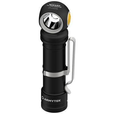 Crna, kompaktna baterijska svjetiljka sa srebrnim kopčom i narančastim gumbom. Oznaka 'ARMYTEK' postavljena je dolje.