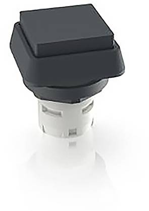 Crni, kvadratni tipkasti prekidač na bijelom postolju. Namijenjen je za elektroničke sklopove ili upravljačke uređaje.