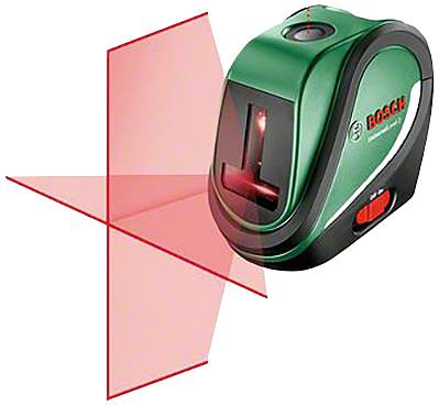 Kreuzliniijski laser u zeleno-crvenoj boji od Boscha projektira crvene linije na zidu, pogodan za precizno poravnanje i građevinske radove.