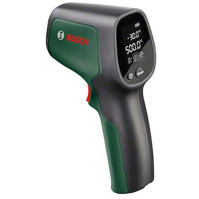 Boschov infracrveni termometar s LCD zaslonom prikazuje temperaturni raspon od -30°C do 500°C.