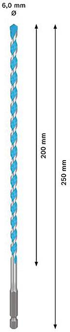'6,0 mm svrdlo, duljina 250 mm, upotrebljiva duljina 200 mm'