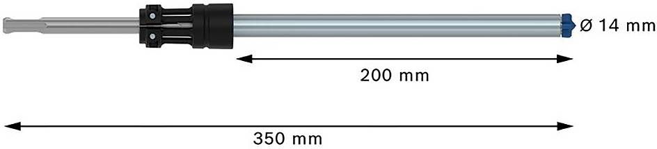 Mehanički potiskivač duljine 350 mm i promjera 14 mm. Unutarnji prostor mjeri 200 mm.