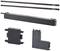 Set plastičnih spojnika i šina, vjerojatno za upotrebu u sustavu rasvjete. Prikazuje dvije šine gore i dva kutna spojnika dolje.