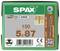 Zelena SPAX ambalažа za 150 vijaka, veličina 5x87 mm, s detaljnom slikom vijka i napomenom o primjeni u drvu.