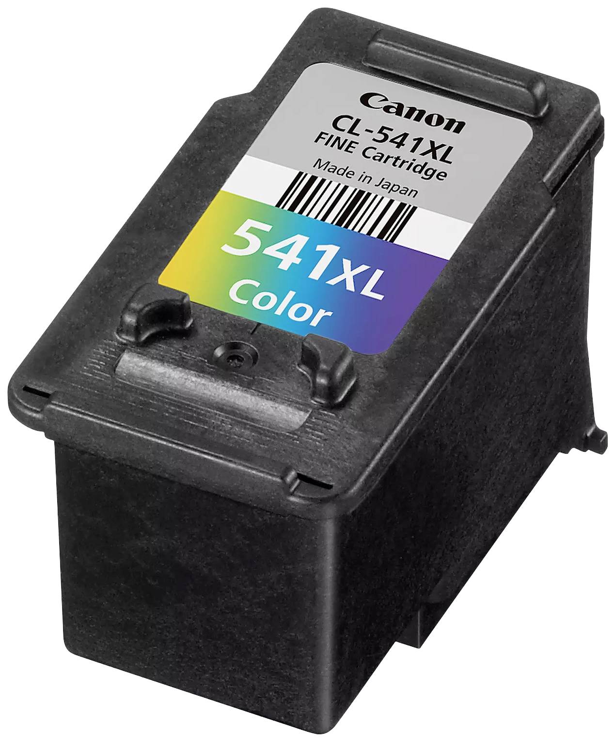 Šarena tinta patrona s natpisom 'Canon CL-541XL FINE Cartridge, Made in Japan'.
