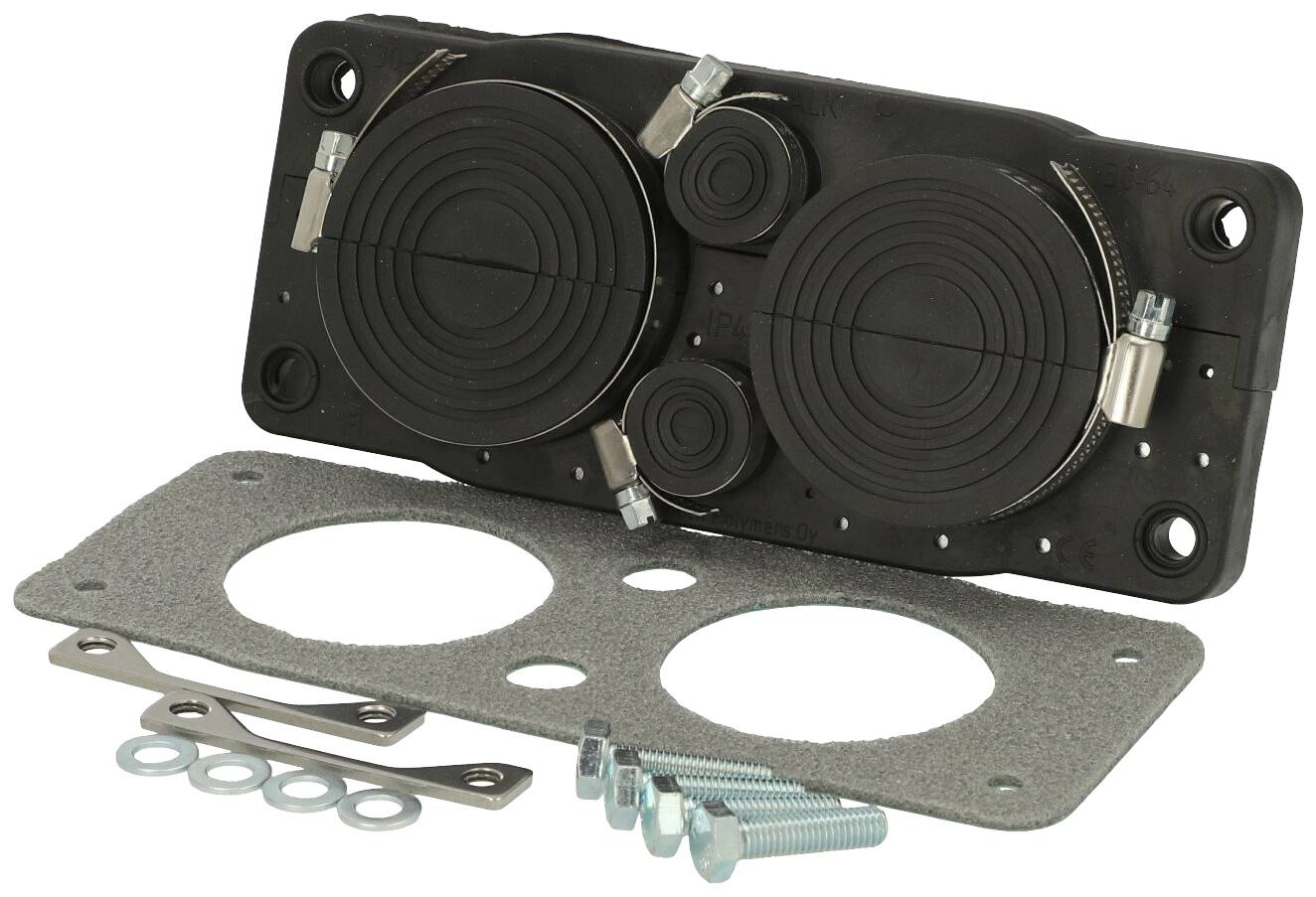 Fibox FCE 2x64 Kabeldoorvoeringsplaat Temperatuurbestendig, Deksel zwart (RAL 9005), Met flens Polycarbonaat Diepzwart (RAL 9005) 1 stuk(s)