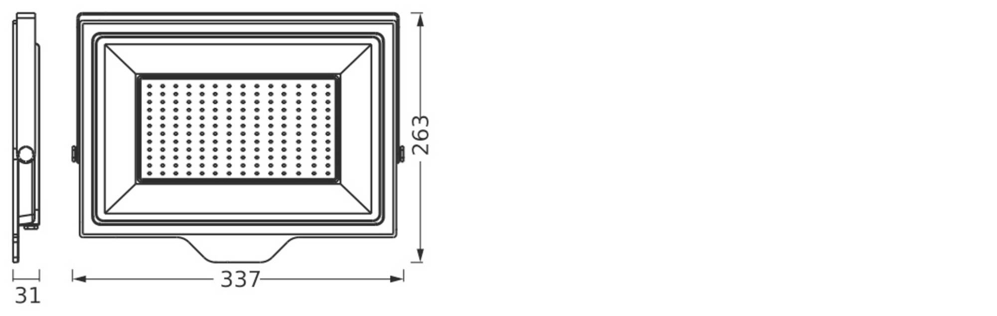 Mjerna skica pravokutnog reflektora dimenzija 337 mm širine, 263 mm visine i 31 mm dubine.
