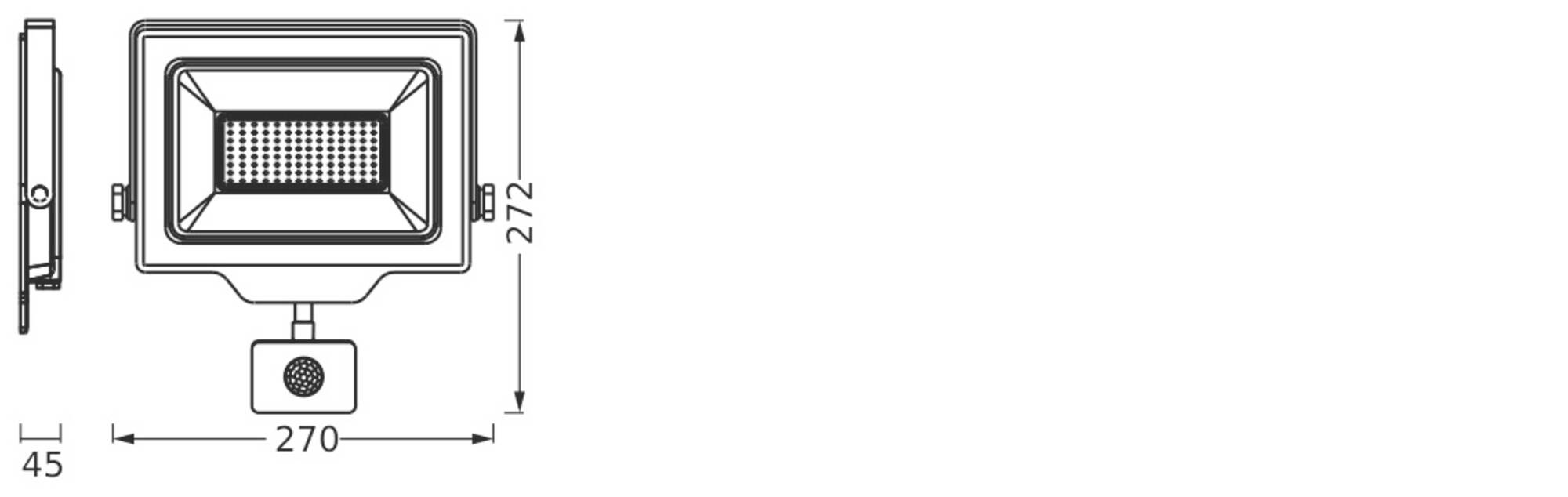 Prikaz pravokutnog reflektora s detaljnim dimenzijama: širina 270 mm, visina 272 mm, dubina 45 mm.