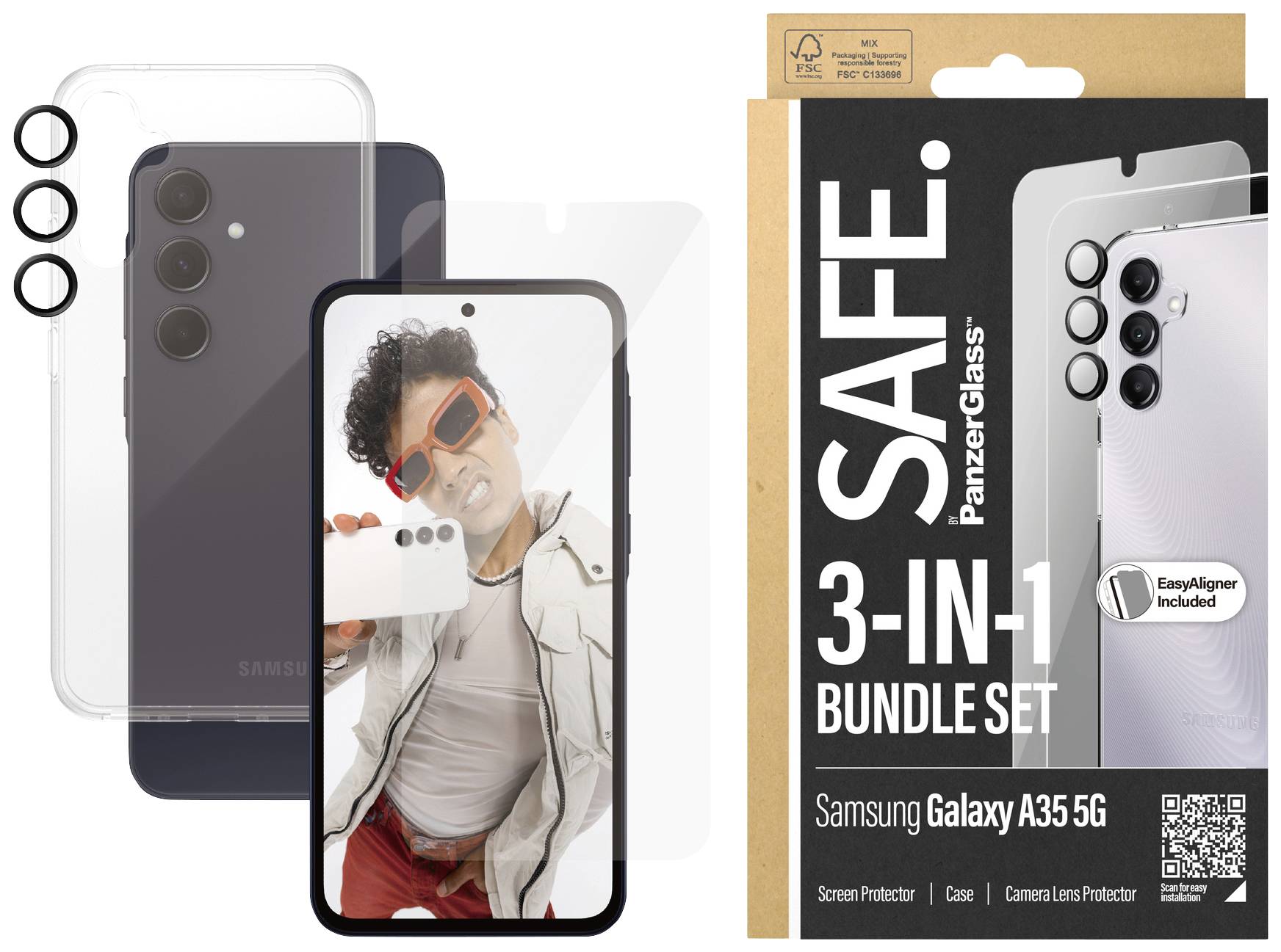PanzerGlass 3-in-1 Bundle Edge2Edge Glass + Case + Lens Set (hoesje + beschermglas) Samsung Galaxy A35 5G