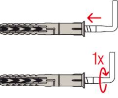 Dvije upute za postavljanje tiple: Gore pokazuje strelica udesno, dolje 1x zakrenuti ključ u smjeru kazaljke na satu.