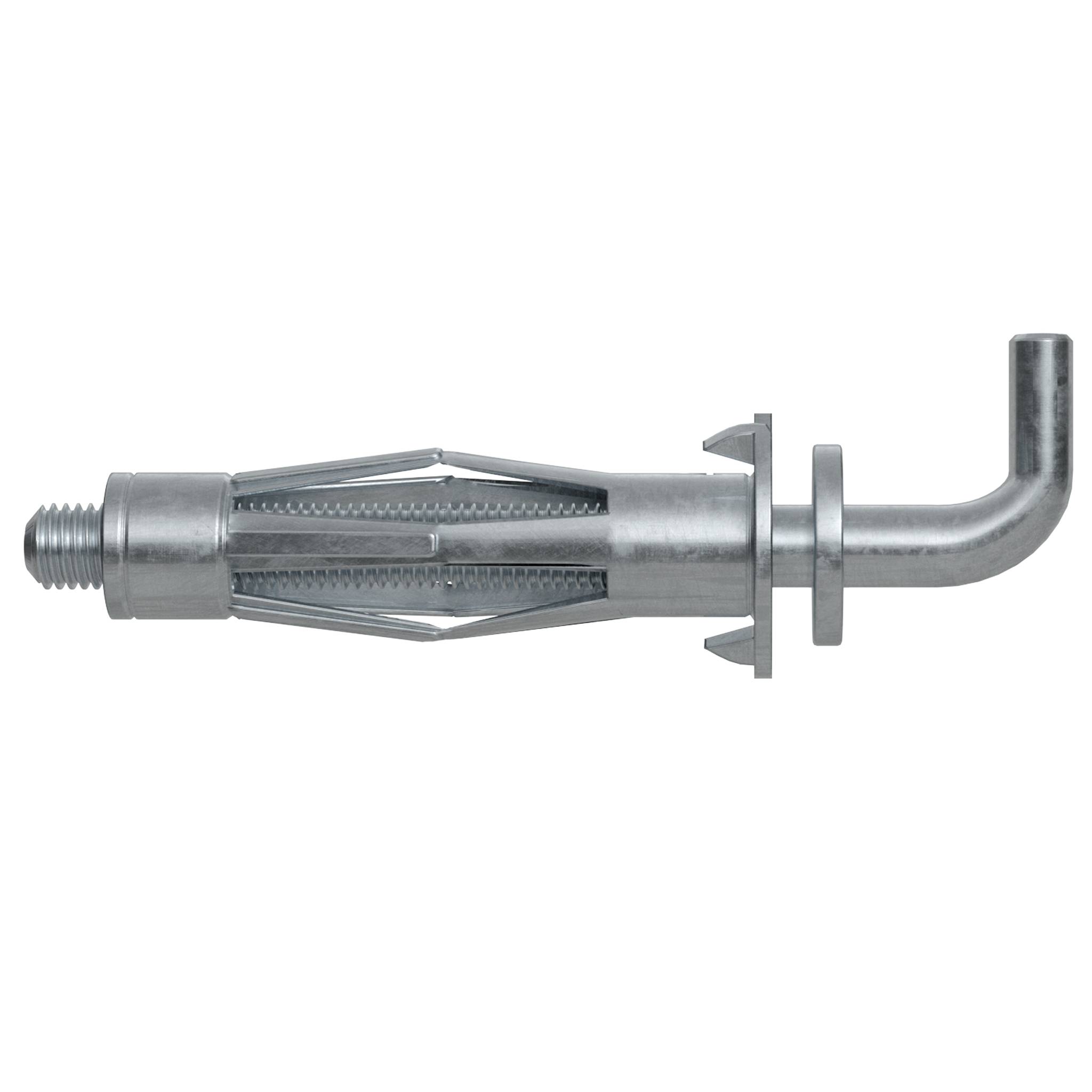 Set Fischer HM 5x65 WH od četiri metalna tiplera za šupljine, pogodan za montažu na zid, maksimalne nosivosti 30 kg. Pakiranju prikazuje tiplere.