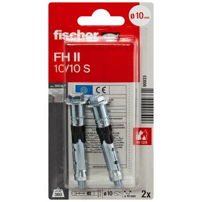 Paket od dva Fischer FH II 10/10 S sidrena vijka, crvena i prozirna blistер pakovanja označena sa 'ø10 mm' i '2x'.