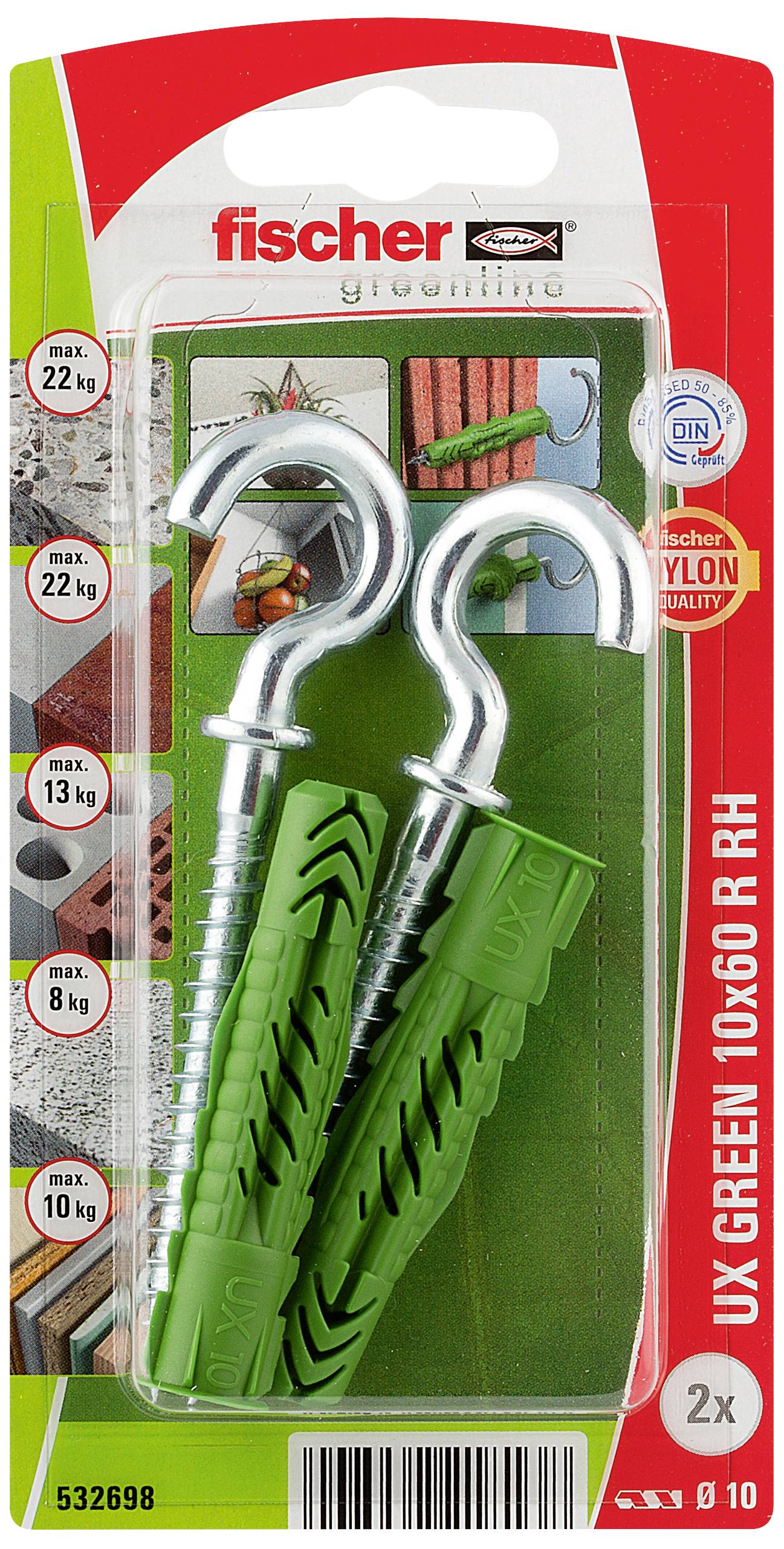 Fischer 532698 UX Green 10 x 60 R RH K NV univerzalna tipla 60 mm 10 mm 1 Set-1