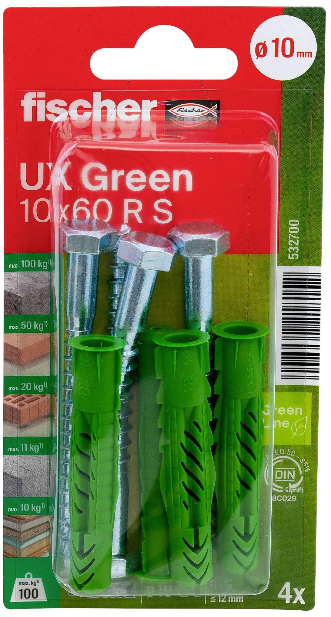 Fischer 532700 UX Green 10 x 60 R S K NV univerzalna tipla 60 mm 10 mm 1 Set-1