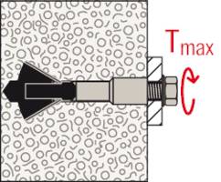 Prikaz ekspanzijskog tiple u zidu s oznakom 'T max', koja upućuje na maksimalni moment pritezanja.