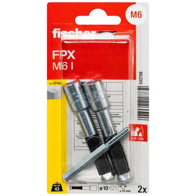 Paket Fischer FPX M6 sidra, dva metalna zidna sidra u ambalaži s pupoljkom, nosivosti 43 kg i količina 2x.