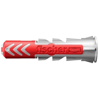 Plastični tipli s crvenim i sivim dizajnom. Na strani je napisano 'fischer'. Tipli ima nekoliko žljebova i usjeka.