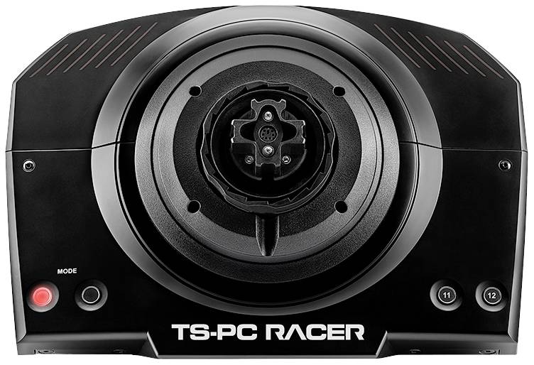 Upravljačka baza volana za simulacijske auto-utrke, crućno kućište s nekoliko kontrolnih gumba, označeno natpisom 'TS-PC Racer'.