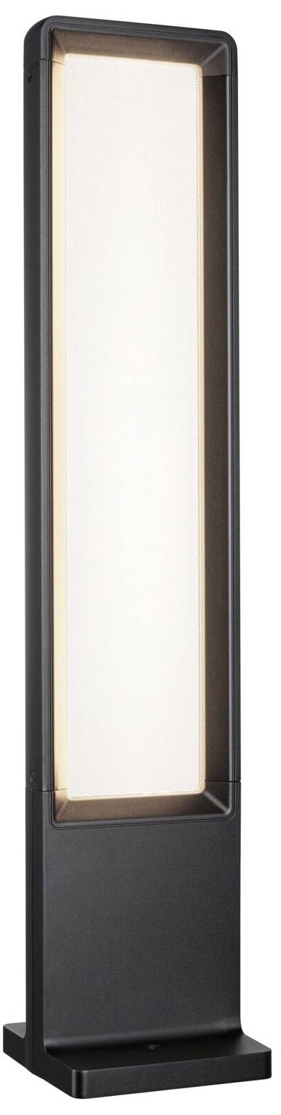 Moderna, pravokutna stojeća lampa s tankim, svijetlećim svjetlosnim panelom i crnim okvirom, pogodna za suvremene unutarnje prostore.