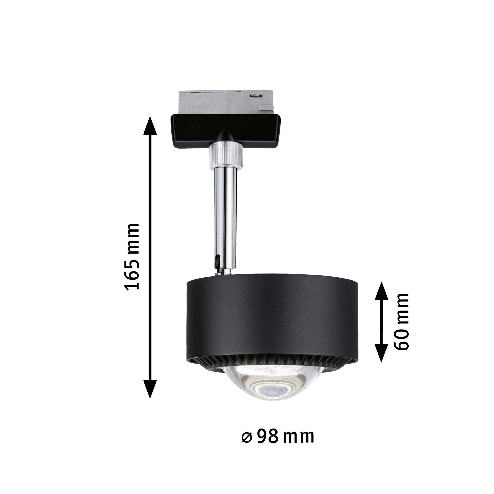 Stropni reflektor s crućim kućištem i okruglom LED lampom. Dimenzije: visina 165 mm, promjer 98 mm, visina lampe 60 mm.