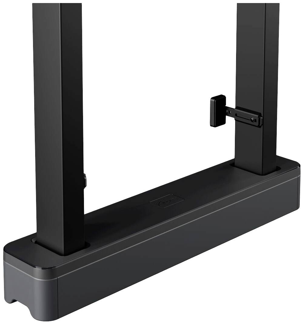 Crni, podesivi stolni okvir s čvrstim osloncem, pogodan za radne surface. Idealan za ergonomska radna mjesta.