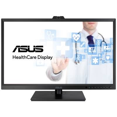 Monitor s tekstom 'ASUS HealthCare Display', prikazuje liječnika u pozadini s zdravstvenim ikonama, simbolizira medicinsku tehnologiju.