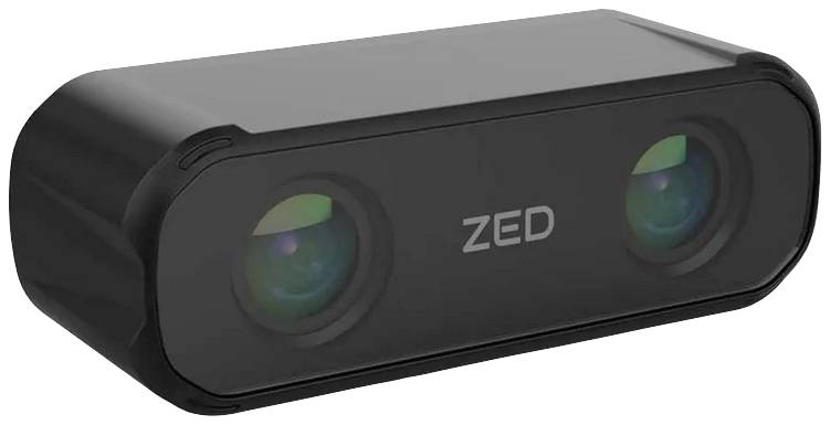 Crna stereo kamera s natpisom 'ZED' na prednjoj strani. Podesna za 3D snimanje slike i mjerenje dubine.