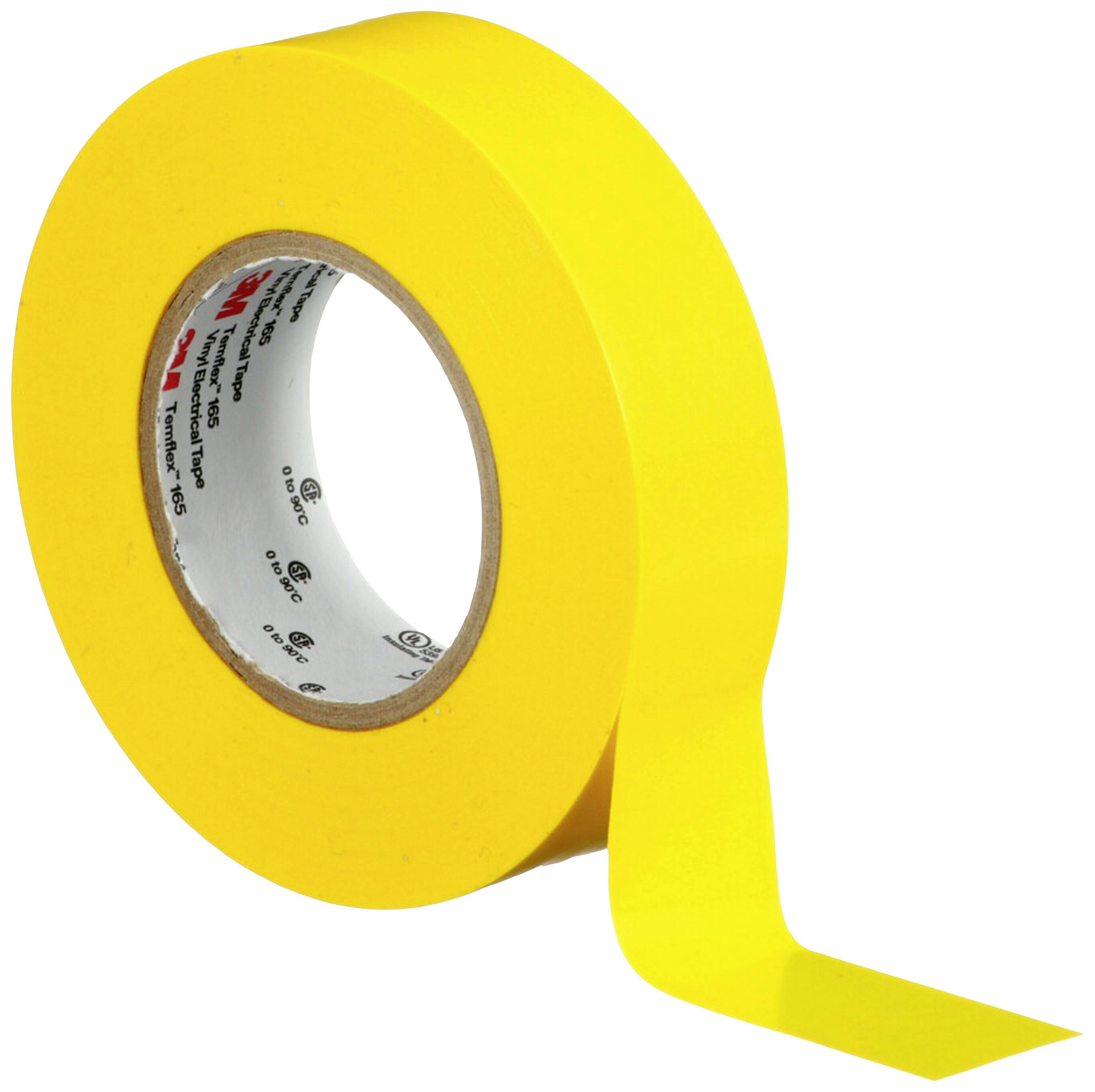 Rola žutog ljepljivog traka s odmotanim trakom, pogodan za premazivanje ili označavanje.