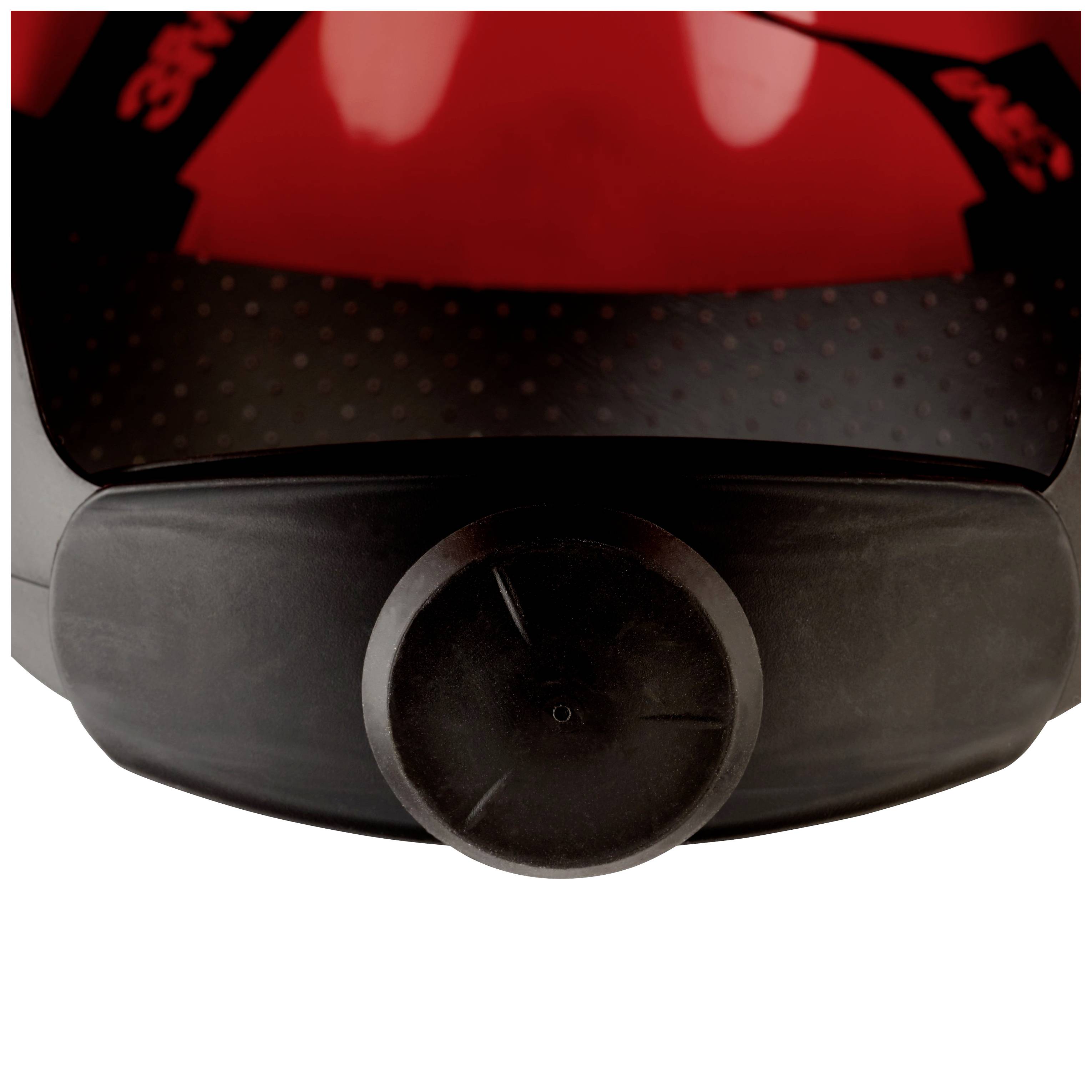 Crna mini sisaljka za usisavanje s dizajnom crvene i sive boje i gumbom za podešavanje u sredini, pred bijelom pozadinom.