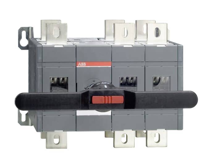 Sivi teretni rastavljač s crvenom okretnom ručkom, pogodan za industrijske električne primjene.