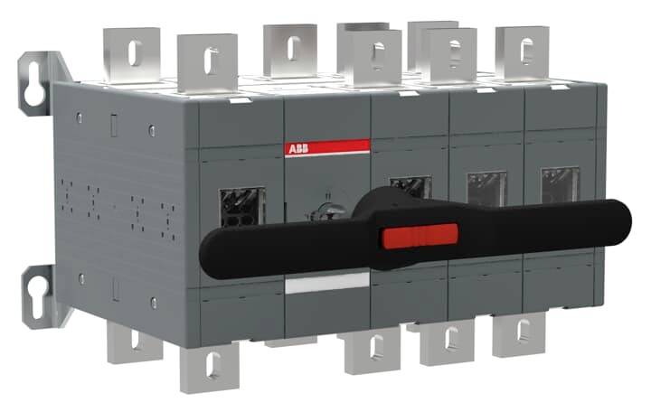 Električni prekidač tvrtke ABB s crnom polugom i više priključaka, pogodan za upravljanje strujnim krugovima u industrijskim primjenama.