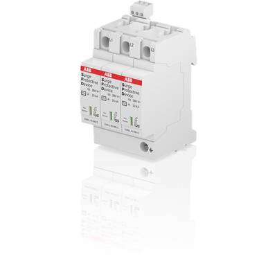 Zaštita od prenapona ABB-a s tri faze (L1, L2, L3), nazivnog napona 230/400 V, zaštitni razred 1, pogodan za ugradnju u zgradi.