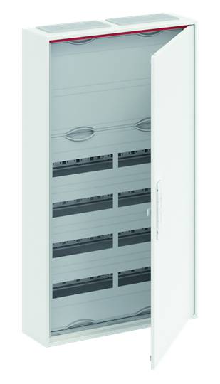 Električni ormar s otvorenim vratima, prikazuje nekoliko redova montažnih šina za električne komponente.