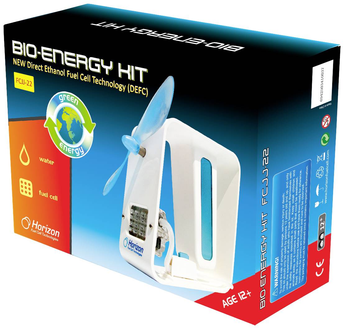 Komplet bio-energije FCJJ-22 s prikazom etanolske gorive ćelije i propelera. Prikladan za djecu od 12 godina. Zeleni logo energije.