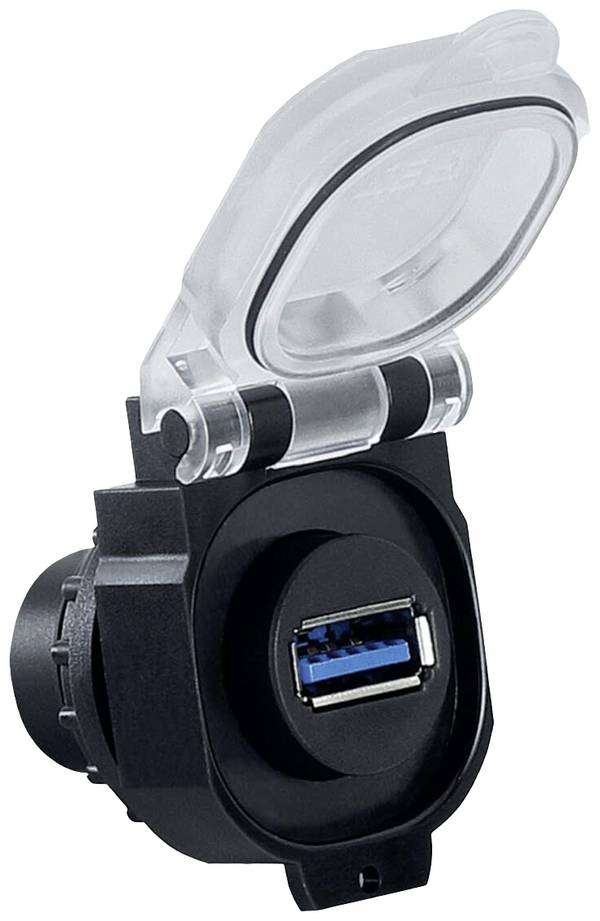USB 3.0 ugrađena utičnica s poklopcem na šarkama, USB 3.0 ugrađena utičnica za prednju montažu s M22 navojem  USB-3.0 A/A F/F KD  490218 Lütze Sadržaj: 1 St.