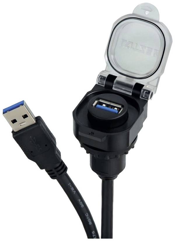 USB 3.0 ugrađena utičnica s kabelom, s poklopcem na šarkama  USB-3.0 A/A F/M 0,3m PVC KD  490219.0030 Lütze Sadržaj: 1 St.