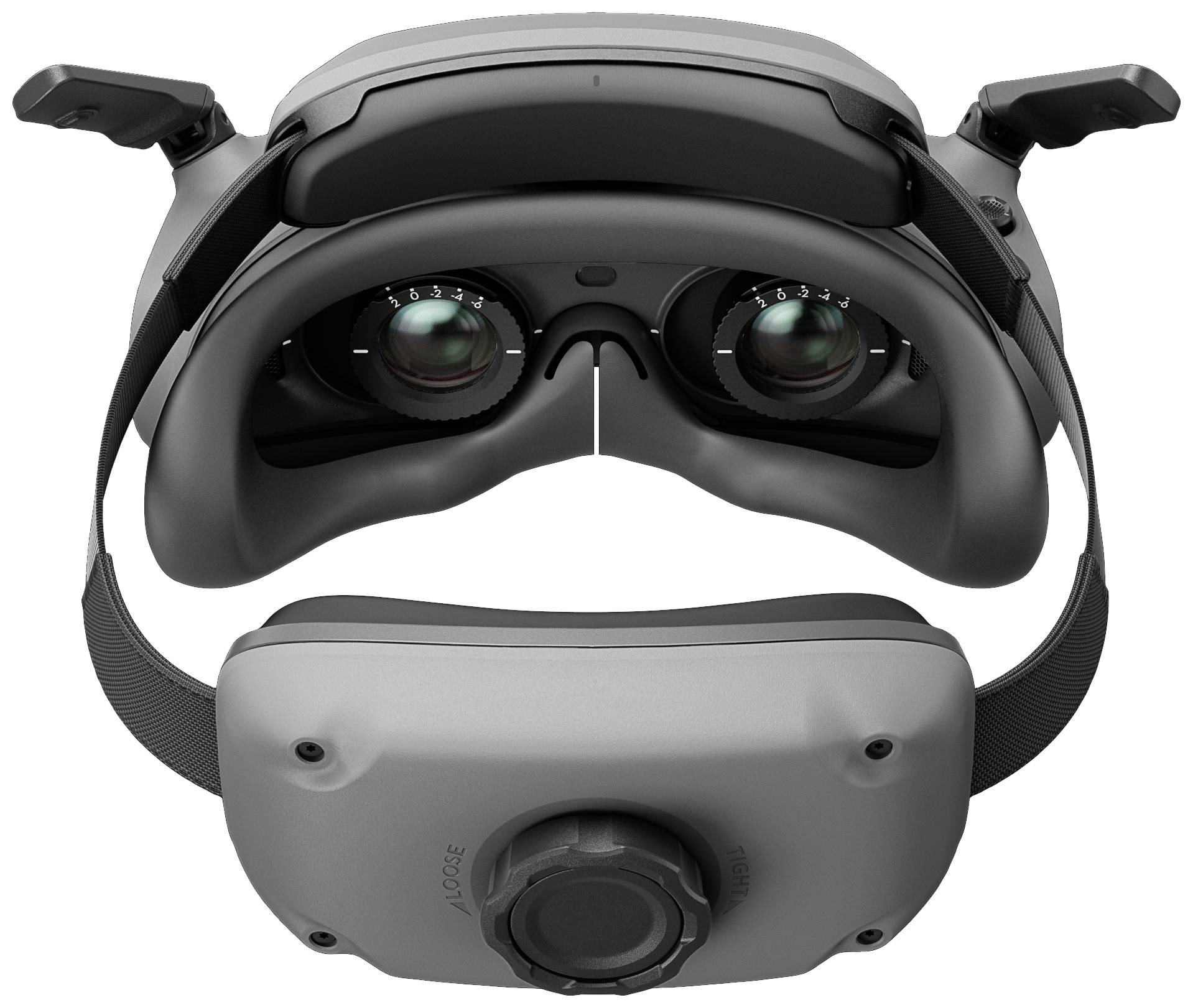 Virtualna stvarnost naočale u bliskom kadru prikazuju detalje leća i pojasa za glavu. One su modernog i tehnički dizajniranog izgleda.